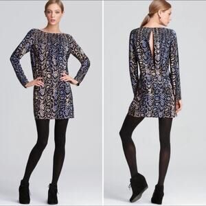 TIBI Silk Python Print Long Sleeve Mini Shift Dress Size 0 NWT